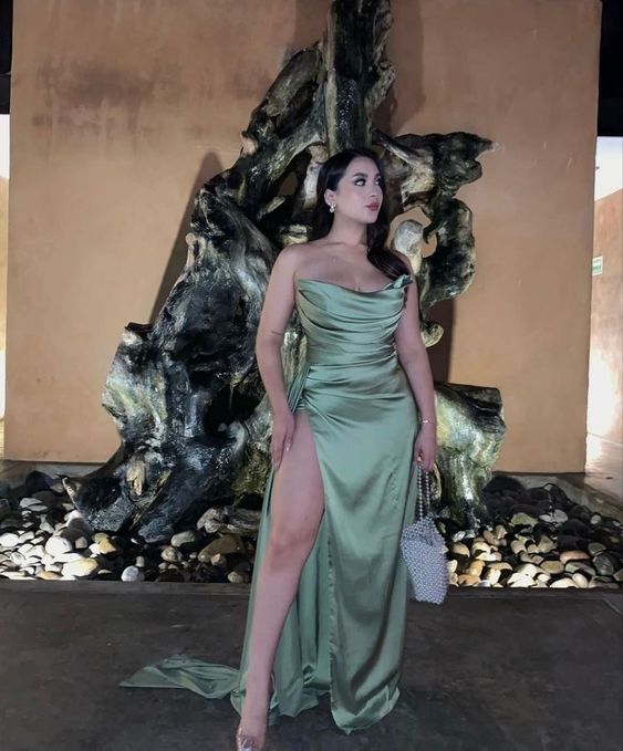 Simple Long Sage Green Evening Party Dress