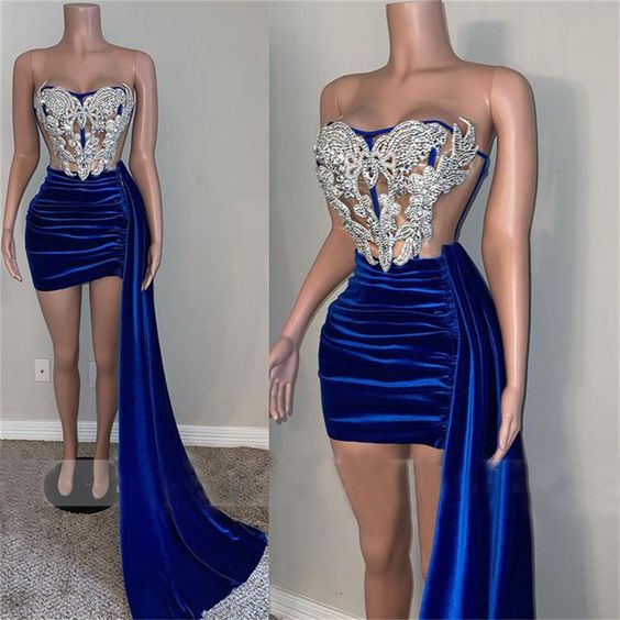 Royal blue prom dresses, pleats prom dresses, sheath prom dresses, custom make party dresses