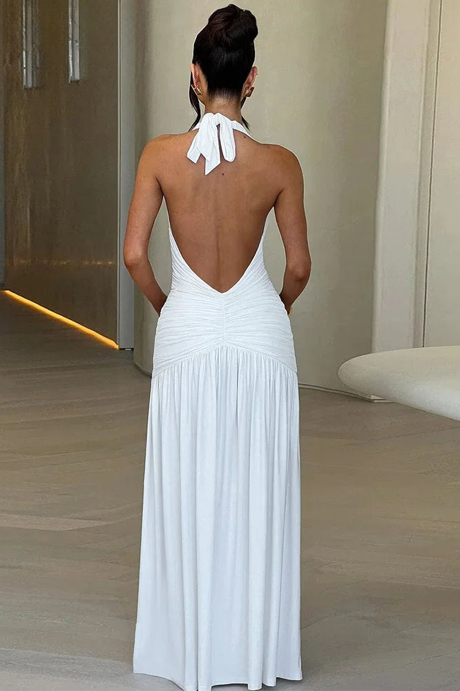 Halter V neck Backless Maxi Dress