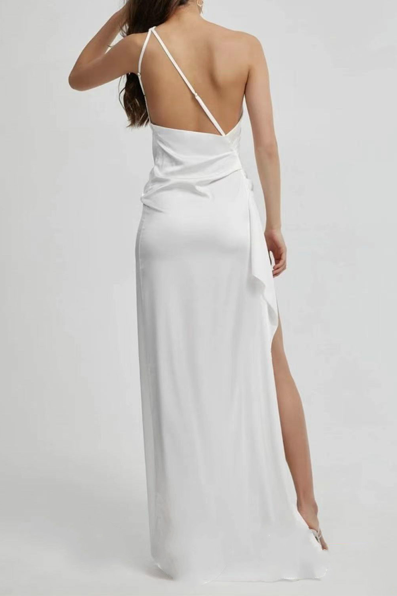 Fashion Elegant Solid Patchwork Slit Oblique Collar Evening Dress Dresses(4 Colors) - View 4 | VelvetHem