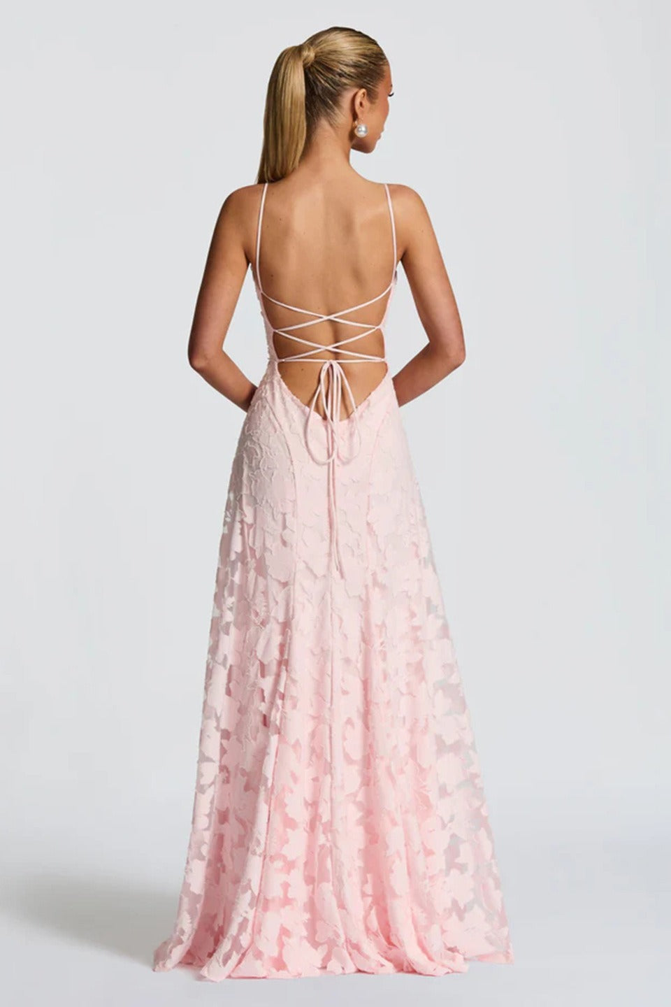 Jacquard Cami Backless Maxi Lace Dress - View 9 | VelvetHem