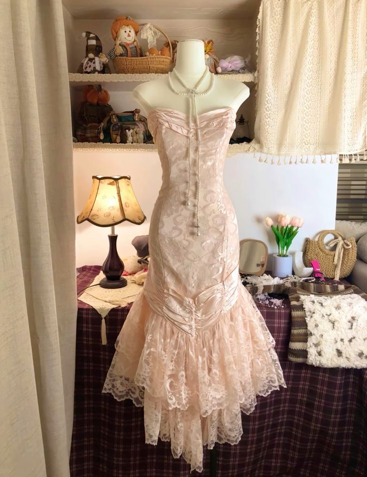 Pink Mermaid Lace Prom Dress 17th Birthday Outfit Evening Party Dress - VelvetHem