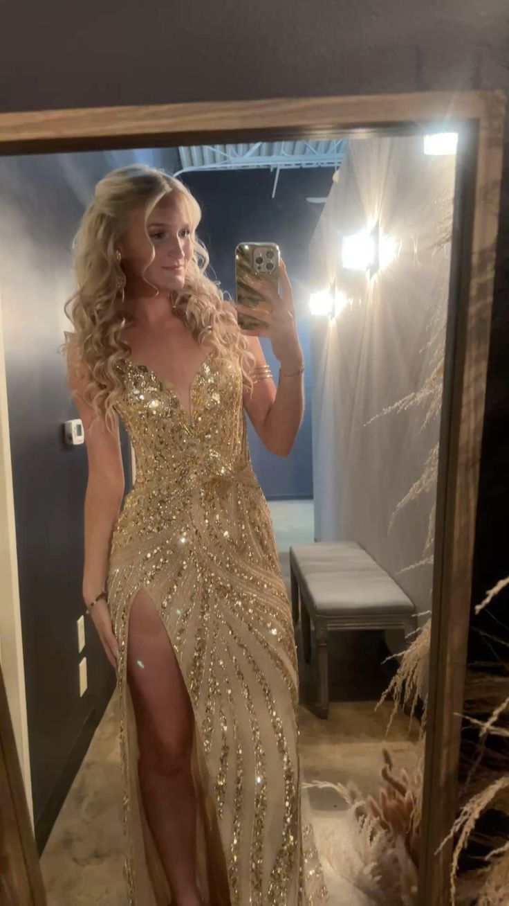 Sexy Mermaid Long Prom Party Dress Gold Lace Evening Dress - FashionDia