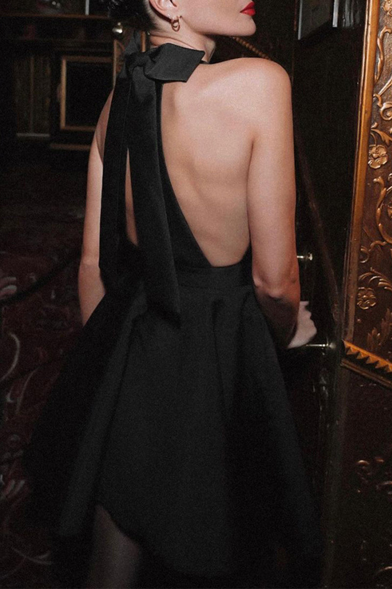 Elegant Solid Backless With Bow Halter Evening Dress Dresses - View 4 | VelvetHem