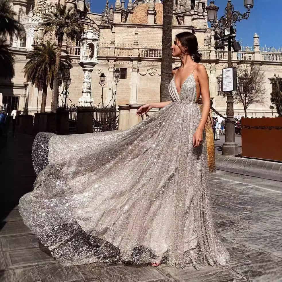 V-Neck Sling Long Dress Prom Dress - View 2 | VelvetHem