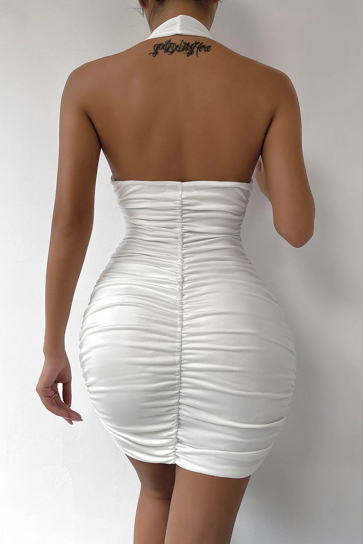 Deep V Halter Backless Mini Dress - View 3 | FashionDia