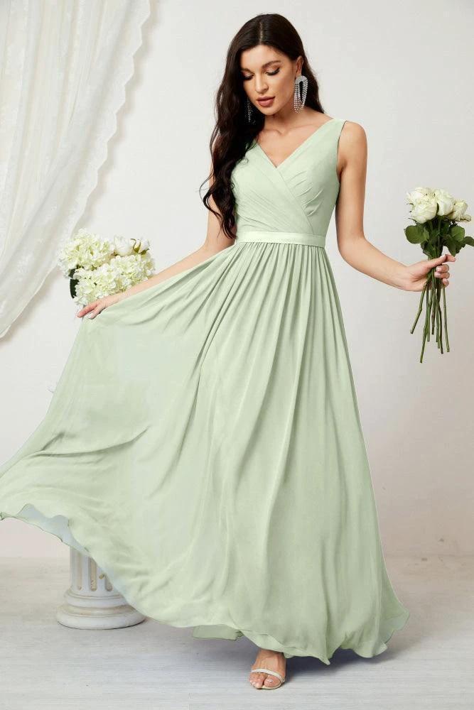 Women's Chiffon Long Bridesmaid Dresses A line Sleeveless Formal Prom Gown for Evening Party Homecoming Dresses 2808 by numbersea