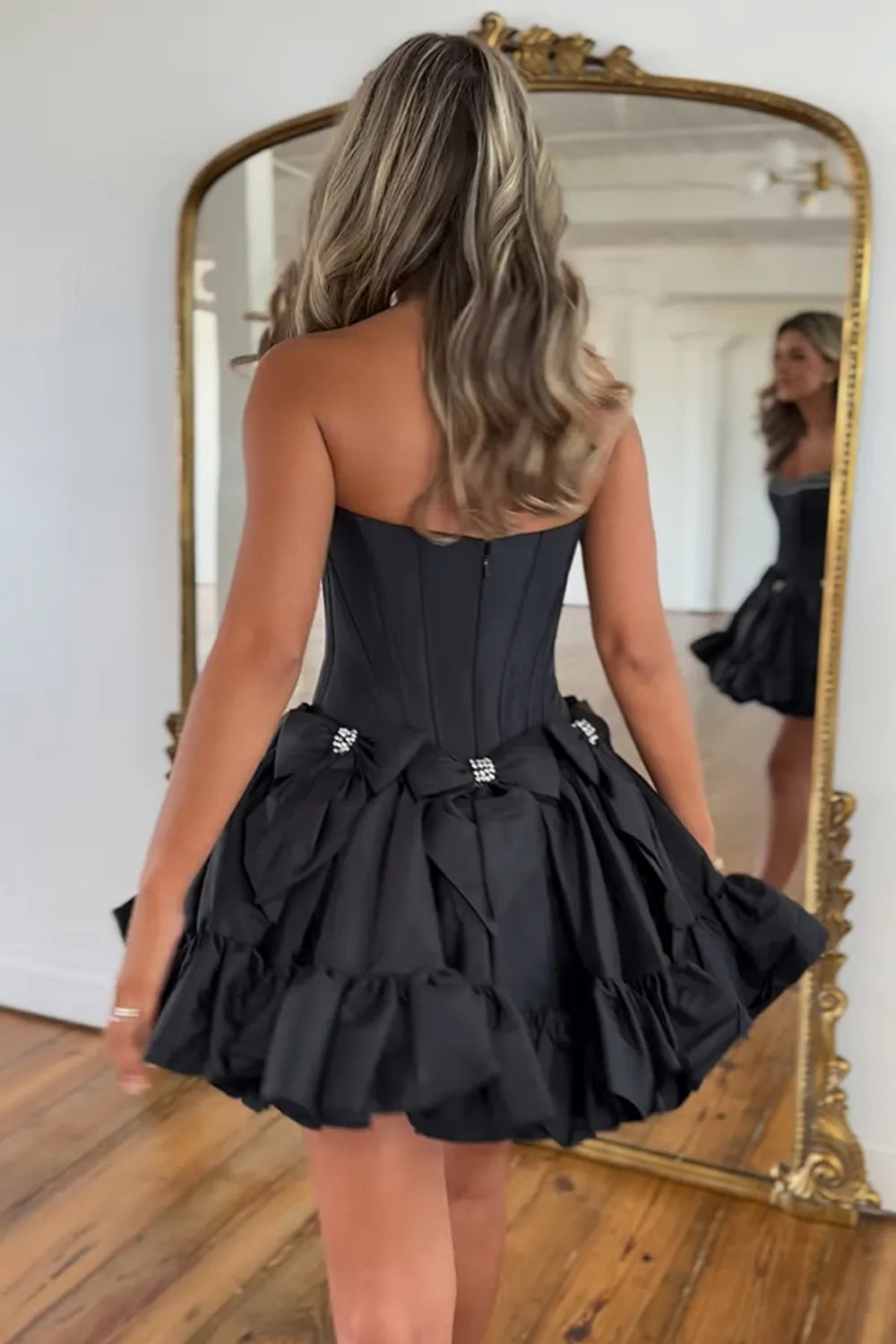 Princess A-Line Strapless Red Corset Homecoming Dress with Bowknot