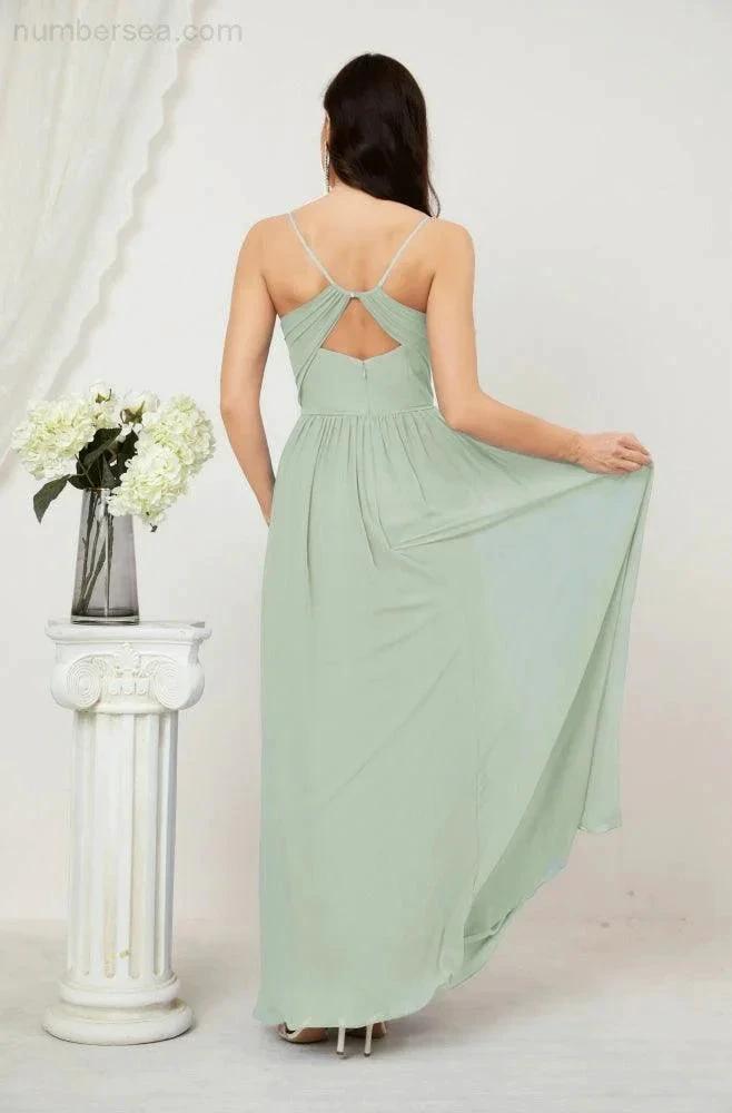 ZapDress Neck Bridesmaid Dresses Chiffon Long Spaghetti A-line Formal Prom Gown for Wedding Party Evening 2801 (ZD16961)