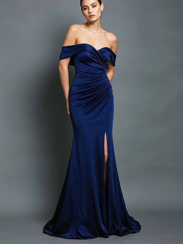 Evening Dress Navy High Slit Strapless Mermaid