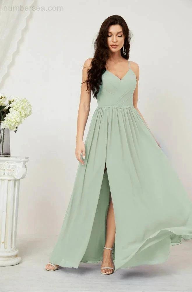 ZapDress Neck Bridesmaid Dresses Chiffon Long Spaghetti A-line Formal Prom Gown for Wedding Party Evening 2801 (ZD16961)