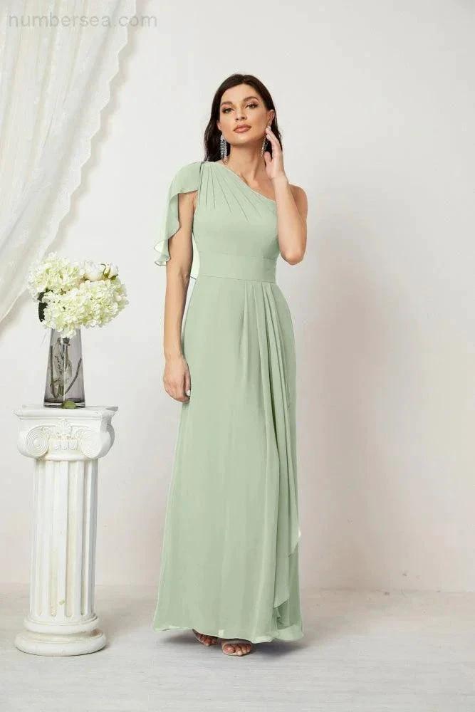 ZapDress Chiffon Ruffled One Shoulder Long Bridesmaid Dresses A-line Formal Evening Gown Side Split 2809 (ZD17049)