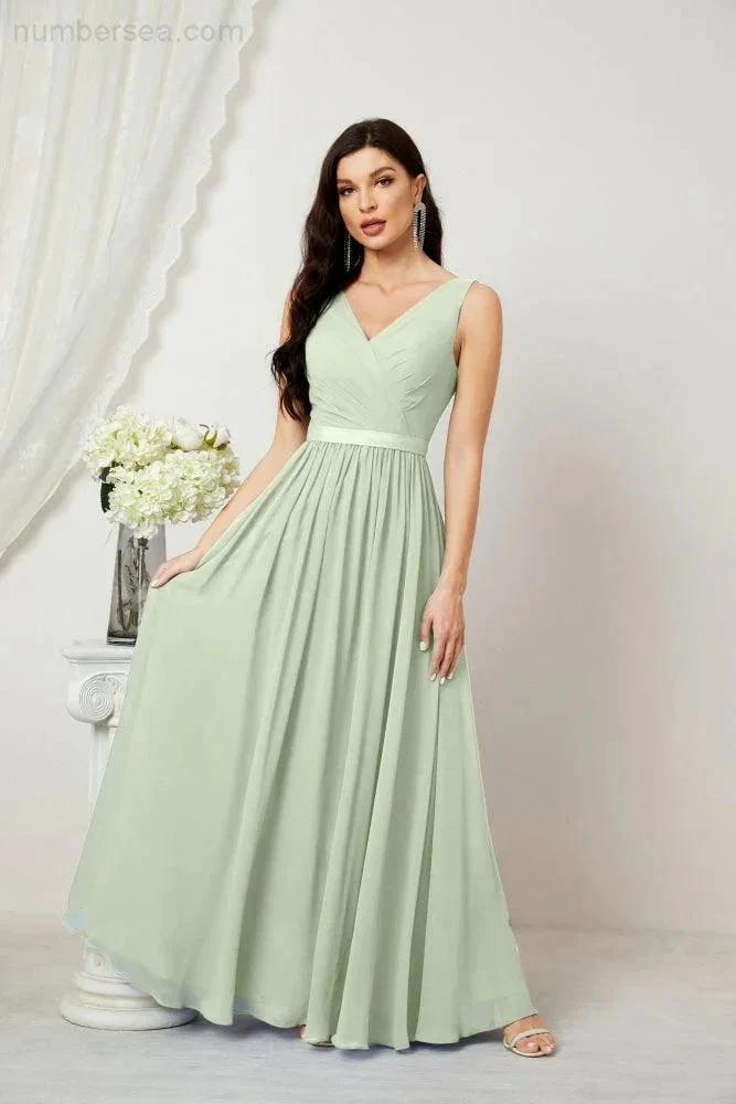 Women's Chiffon Long Bridesmaid Dresses A line Sleeveless Formal Prom Gown for Evening Party Homecoming Dresses 2808 (ZD16947)