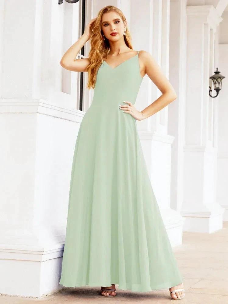 Numbersea Spaghetti Strap Bridesmaid Dresses V Neck Butterfly Back Fromal Evening Party Prom Gown 28036 by numbersea