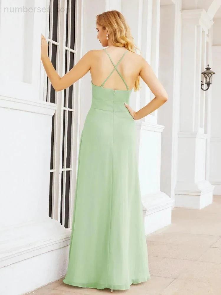 ZapDress Halter Bridesmaid Dresses with Pockets Sleeveless Formal Evening Party Prom Gowns 28055 (ZD17039)