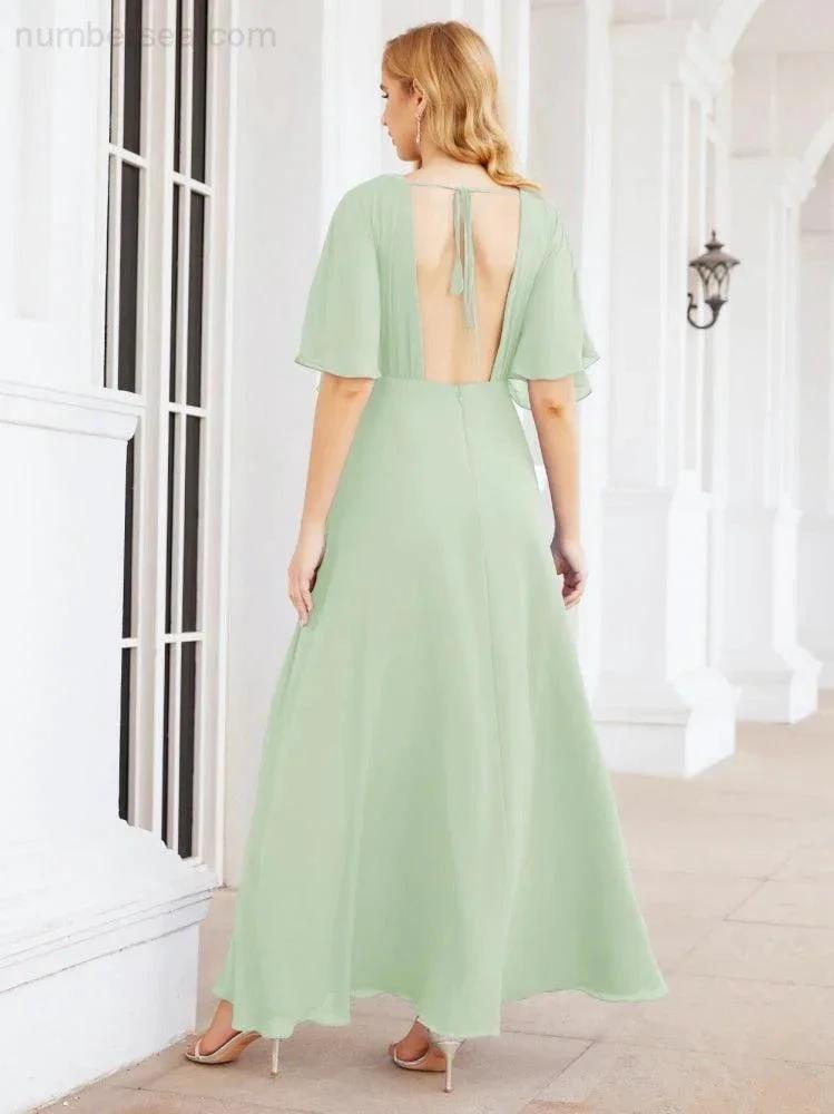 ZapDress V-Neck Bridesmaid Dress Chiffon Long Open Back Formal Dresses for Women Party Evening 28067 (ZD17046)