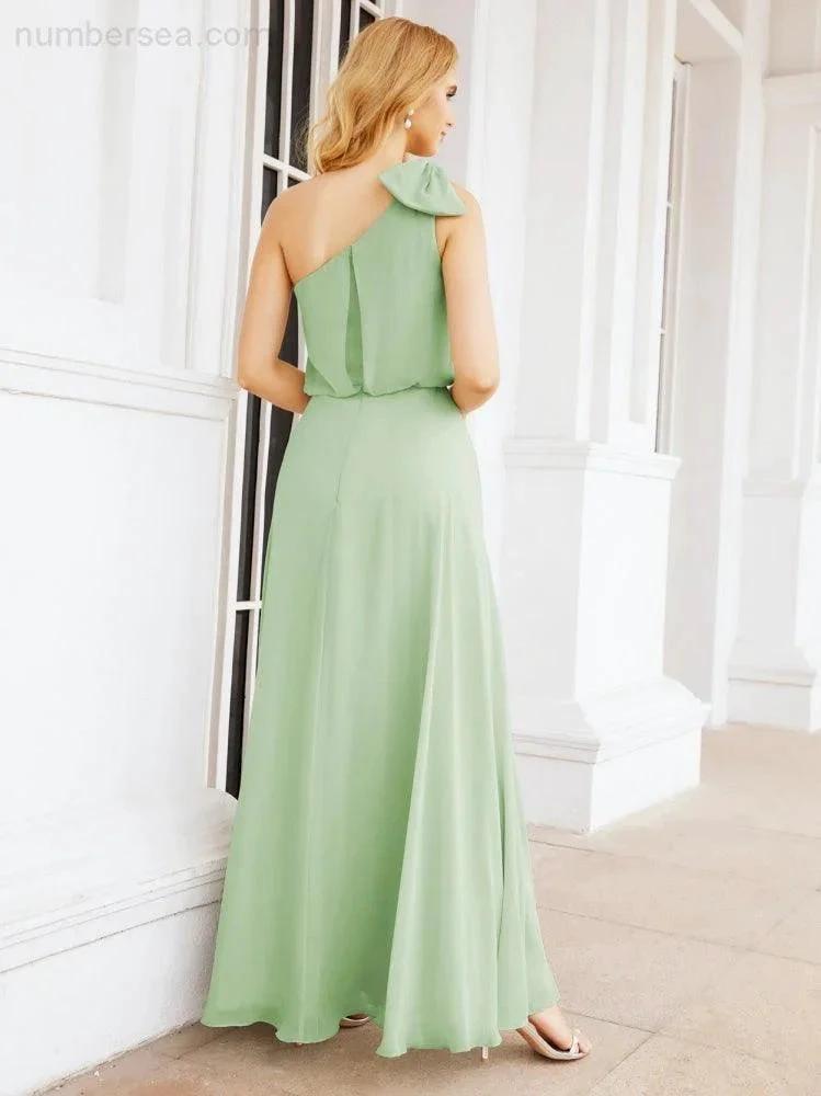 ZapDress Chiffon Ruffled One Shoulder Sleeveless Long Bride Dresses A-line Formal Evening Gown Side Split 28057 (ZD17041)