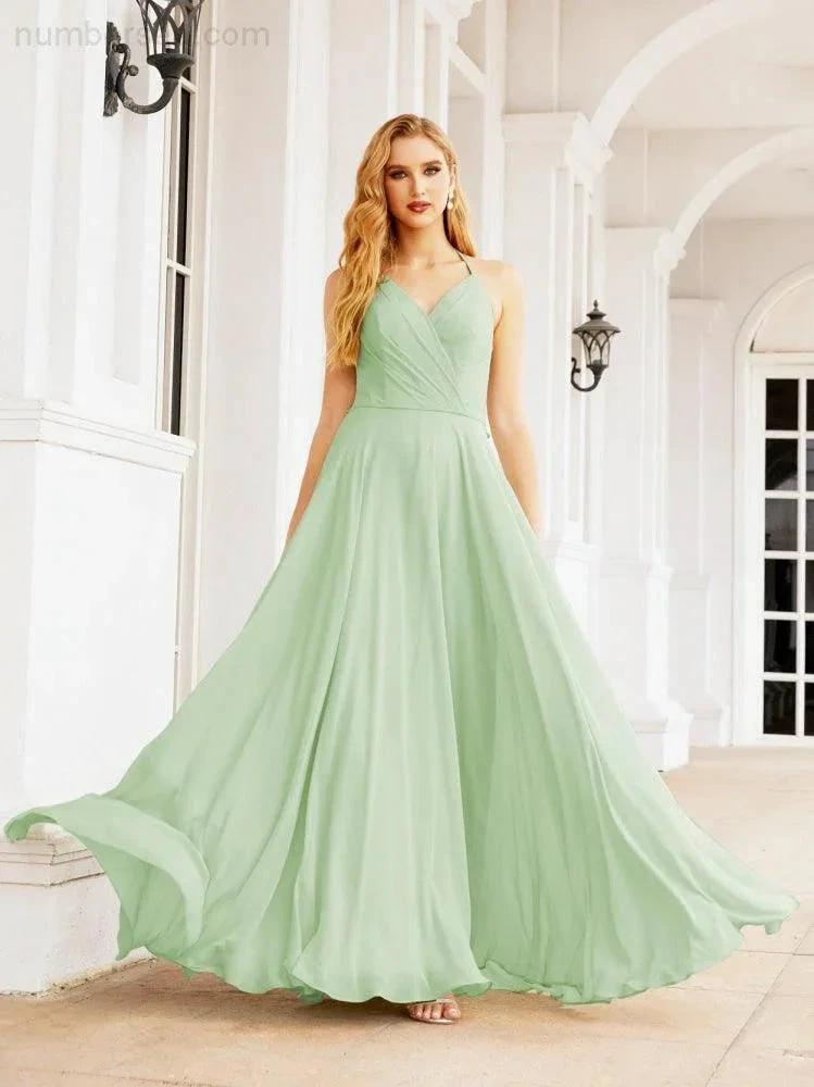 ZapDress Halter Chiffon Bridesmaid Dresses Wedding Appare Sleeveless Formal Prom Dress with Ruffled Back 28035 (ZD17002)