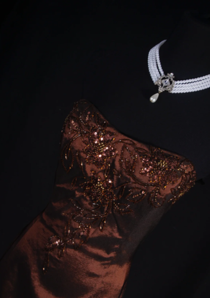 Beaded Coffee Long Prom Dress Formal Evening Dress