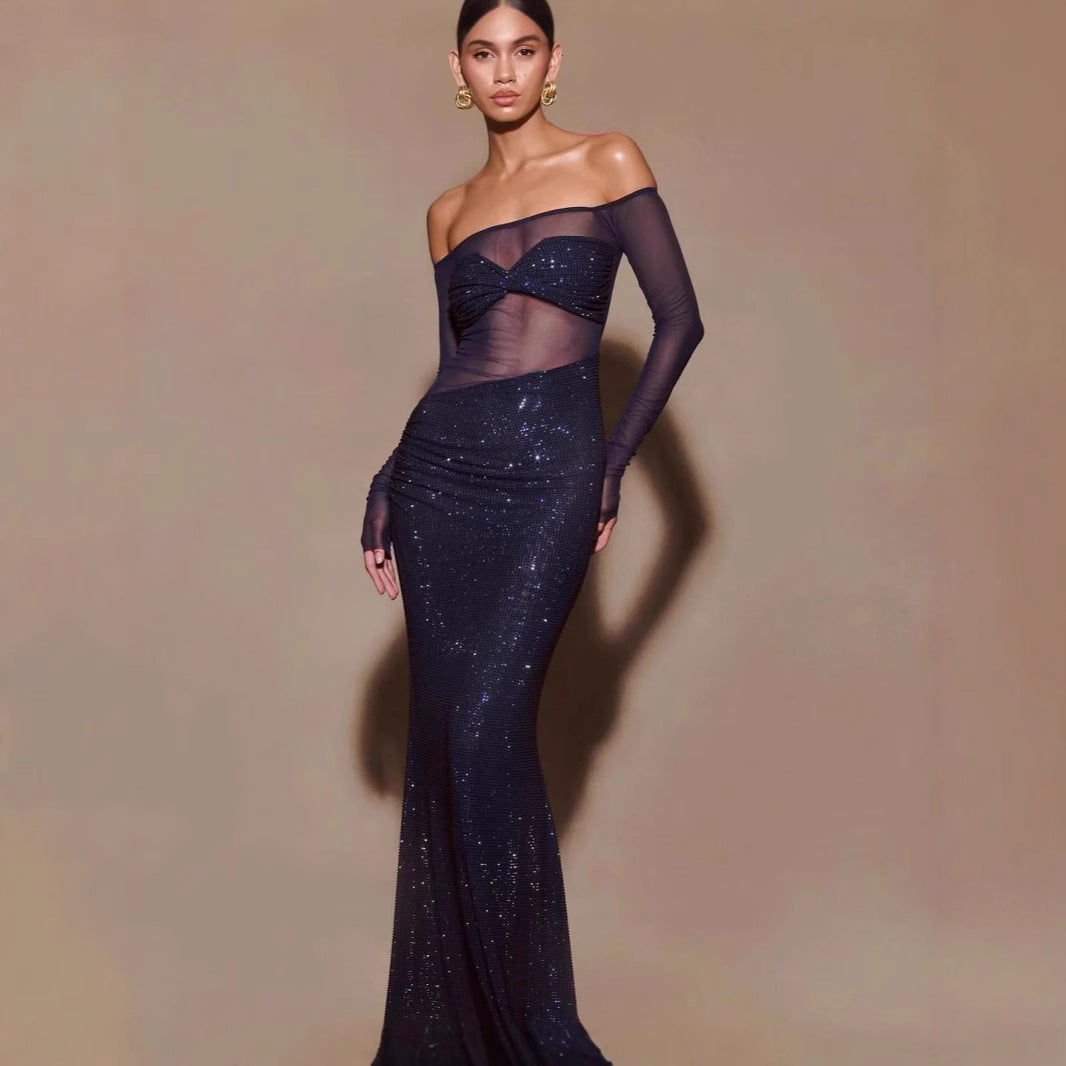 Chic One-Shoulder Rhinestone Fitted Prom Dress - View 5 | VelvetHem
