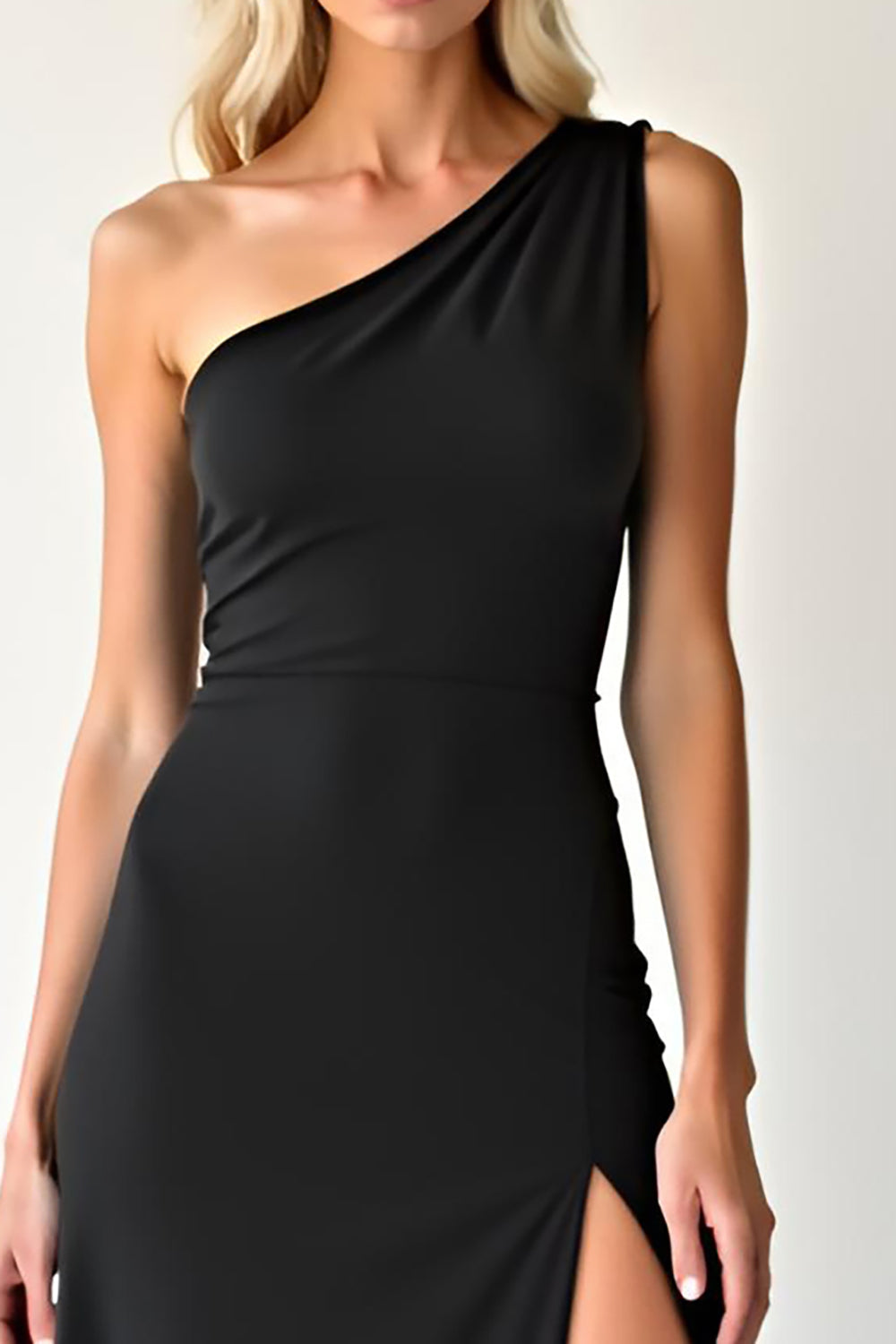 Black One Shoulder Sheath Long Prom Dress with Slit