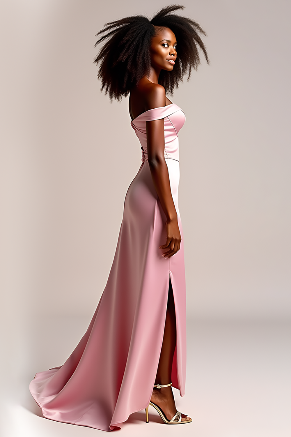Sheath Pink Satin Off the Shoulder Long Prom Dress