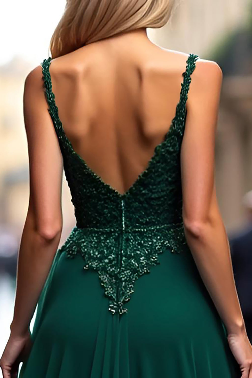 Spaghetti Straps Dark Green A Line Long Prom Dress with Lace Appliques