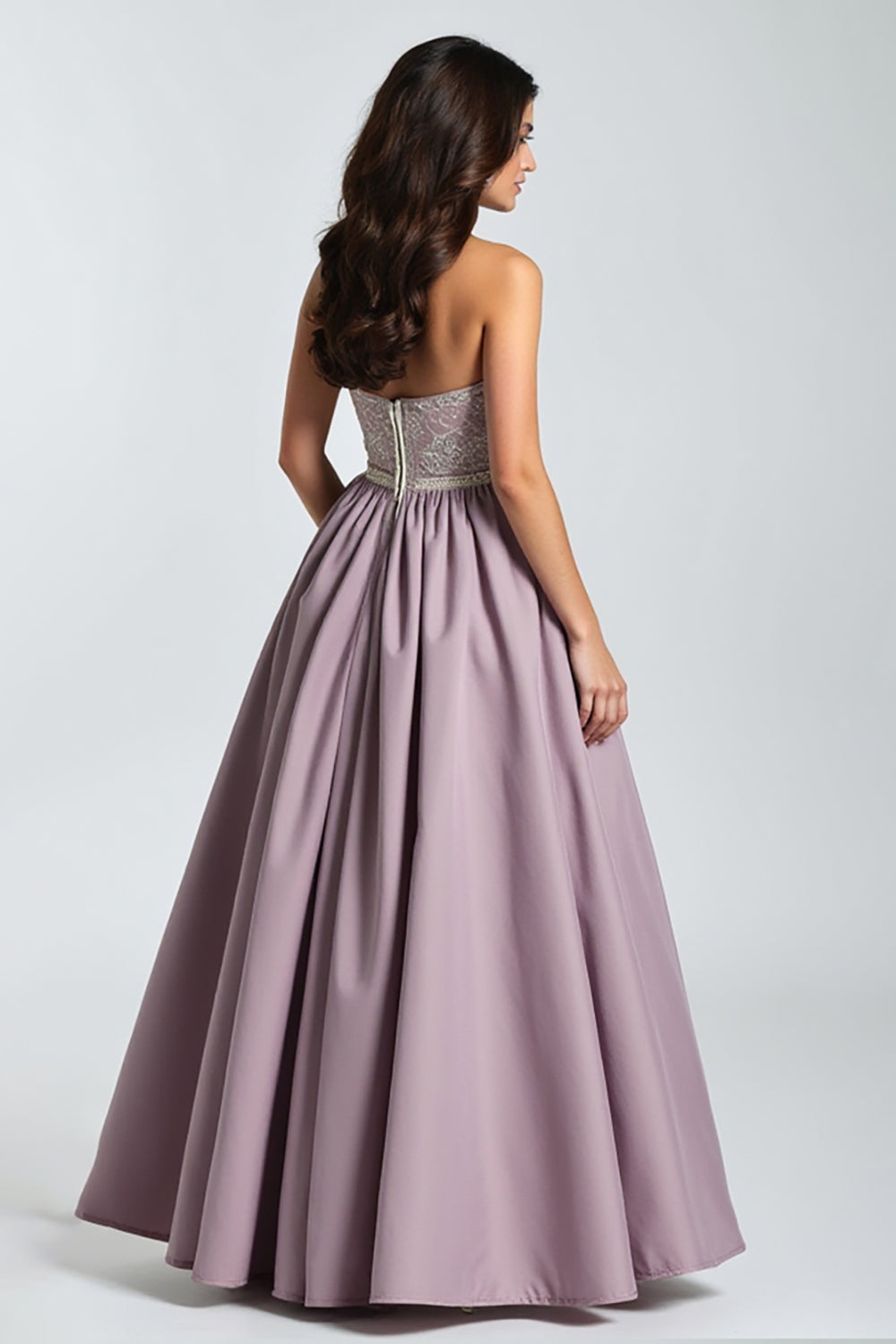 V-Neck Purple A Line Ruched Long Prom Dress