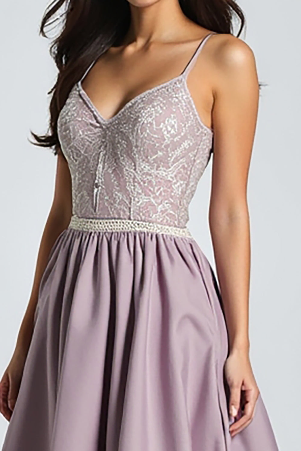 V-Neck Purple A Line Ruched Long Prom Dress