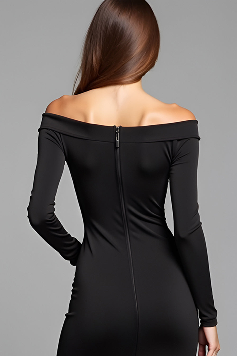Off the Shoulder Short Black Bodycon Graduation Dress with Long Sleeves