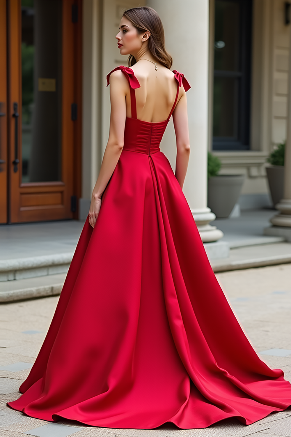Ball Gown Red Satin Sweetheart Long Prom Dress