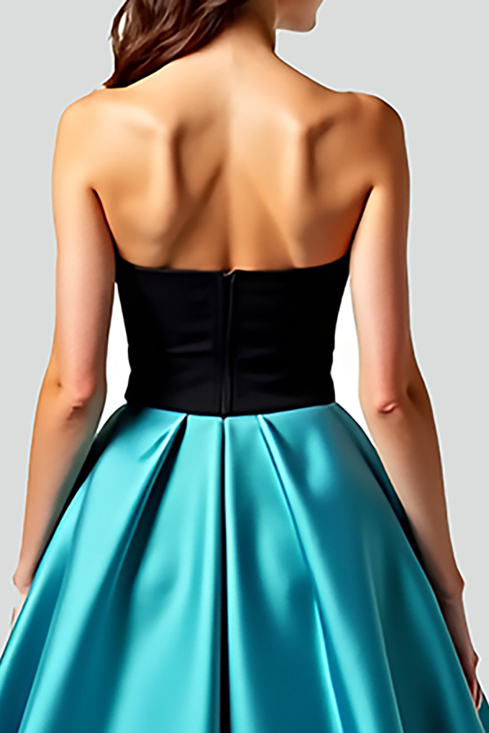 Black Peacock Blue A Line Strapless Ruched Long Prom Dress