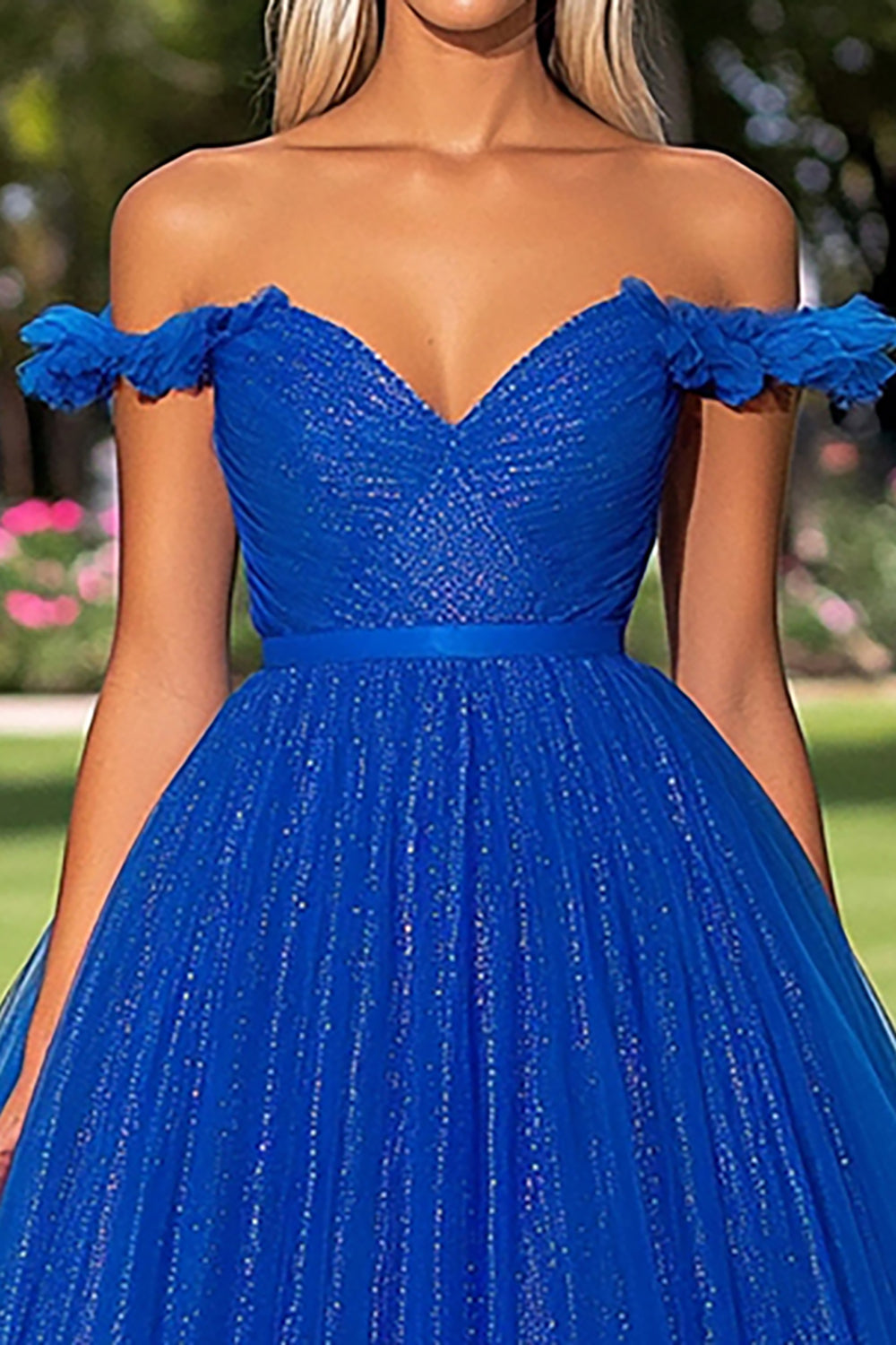 Royal Blue Ball Gown Off the Shoulder Long Prom Dress