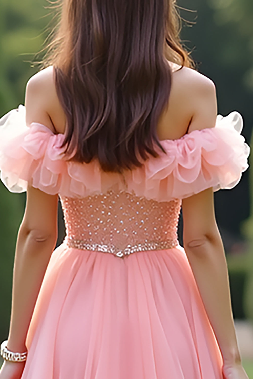 Off the Shoulder Pink A Line Ruched Long Prom Dress