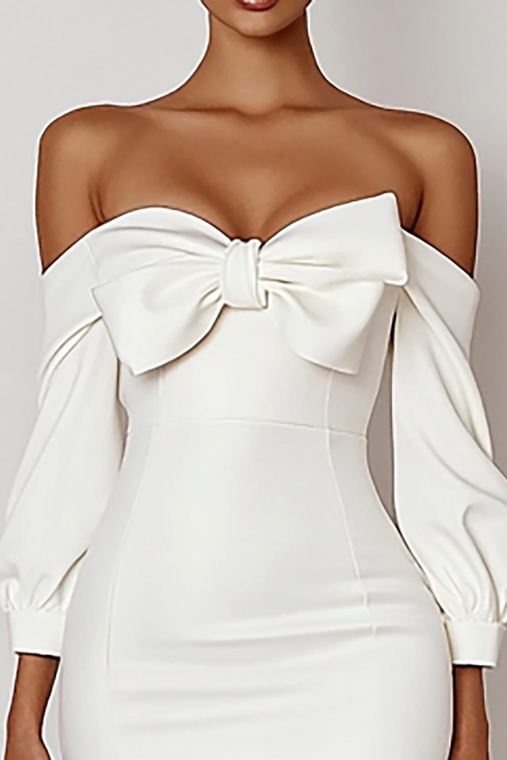 Bodycon Bow Mini Graduation White Dress with Sleeves