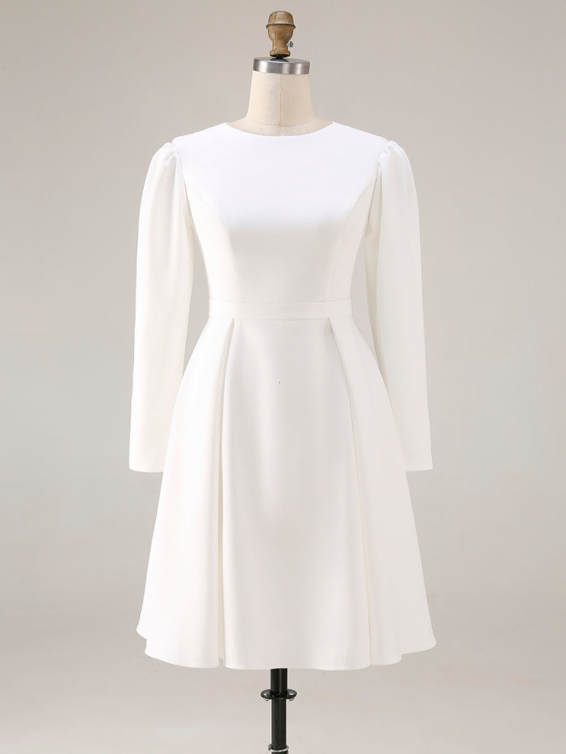 Ivory Short A Line Simple Wedding Dress with Sleeves