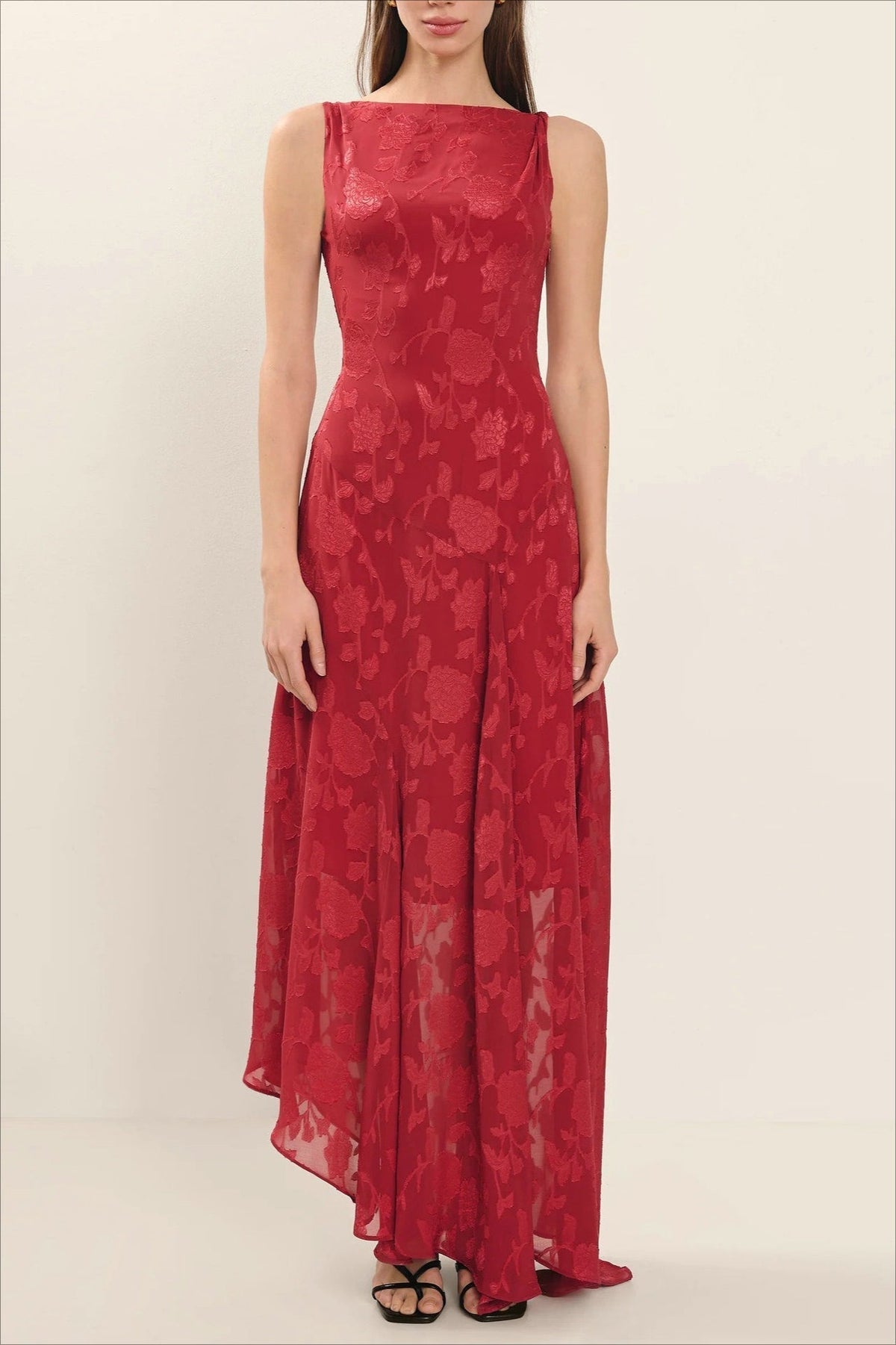 Irregular Hem Red Backless Lace Dress - View 4 | VelvetHem