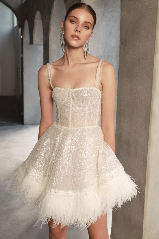Feather Sequin Strapless Dress with Relaxed Everyday Styling