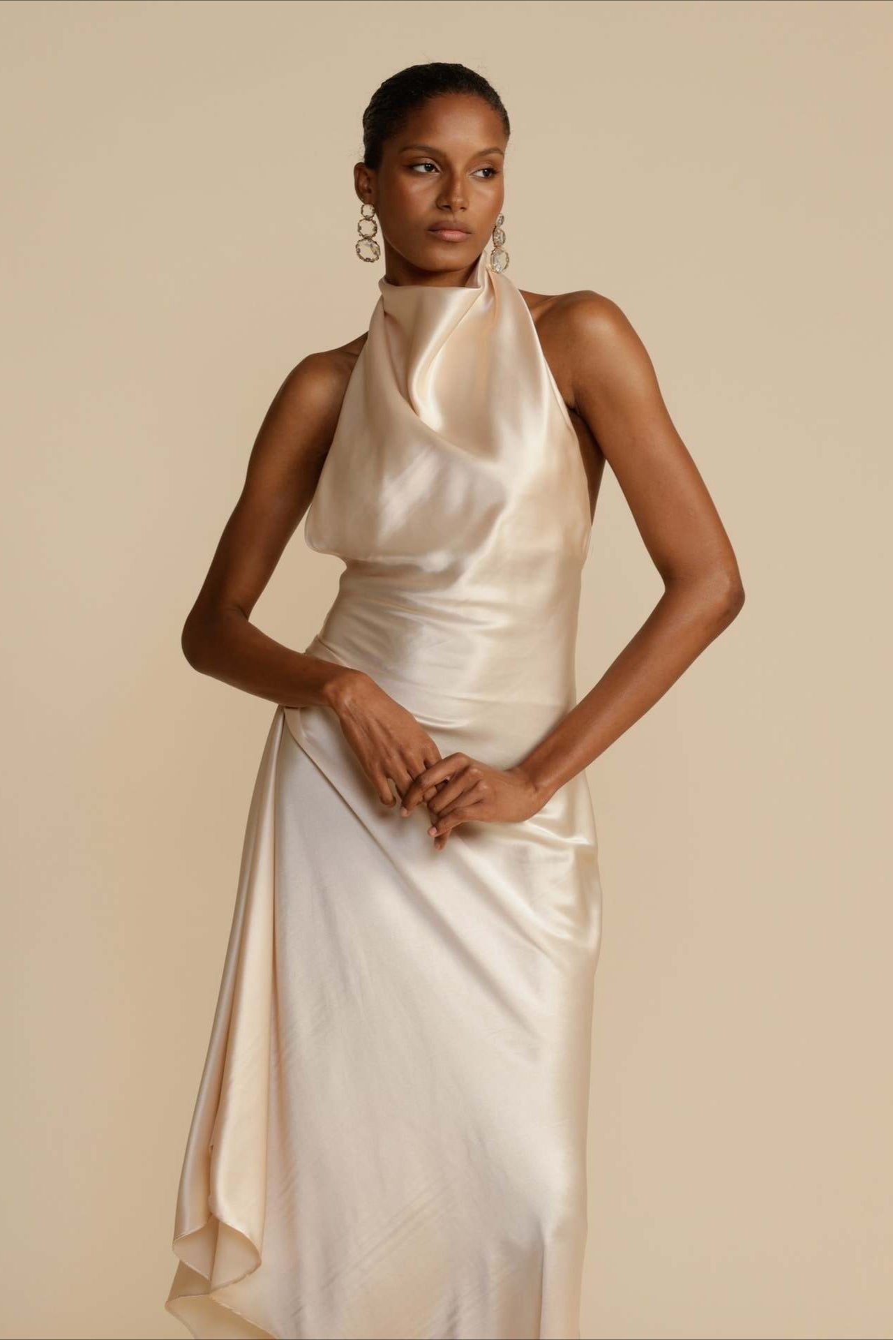 Elegant Satin Slit Contemporary Dress for Comfort Fit Design