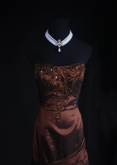 Beaded Coffee Long Prom Dress Formal Evening Dress