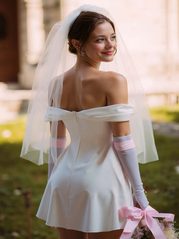 Mini White Off the Shoulder A Line Wedding Dress