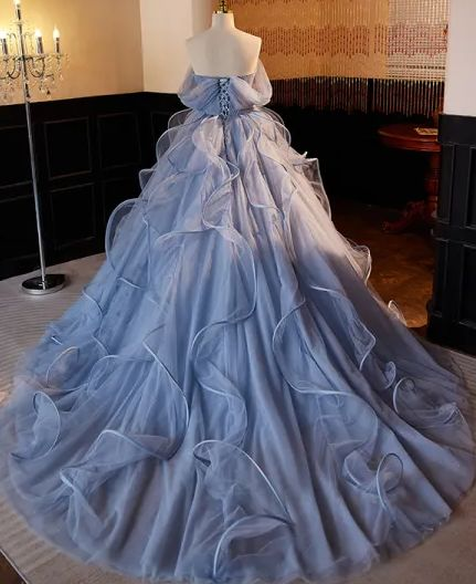 Gorgeous Sky Blue Ruffle Prom Dress Ball Gown Princess Sweet 16 Dress - View 4 | FashionDia