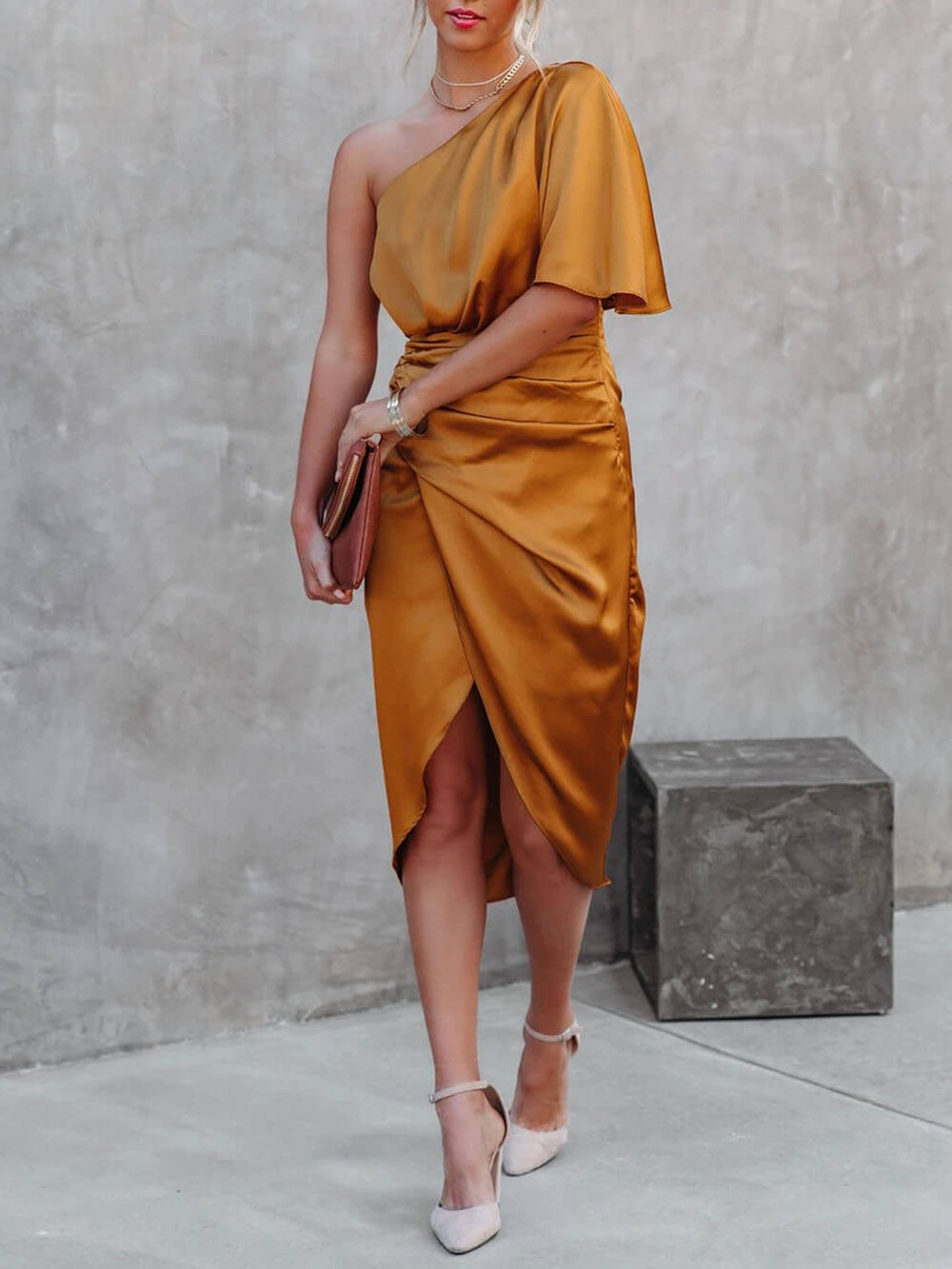 Single Sleeve Irregular Evening Dress - View 6 | VelvetHem