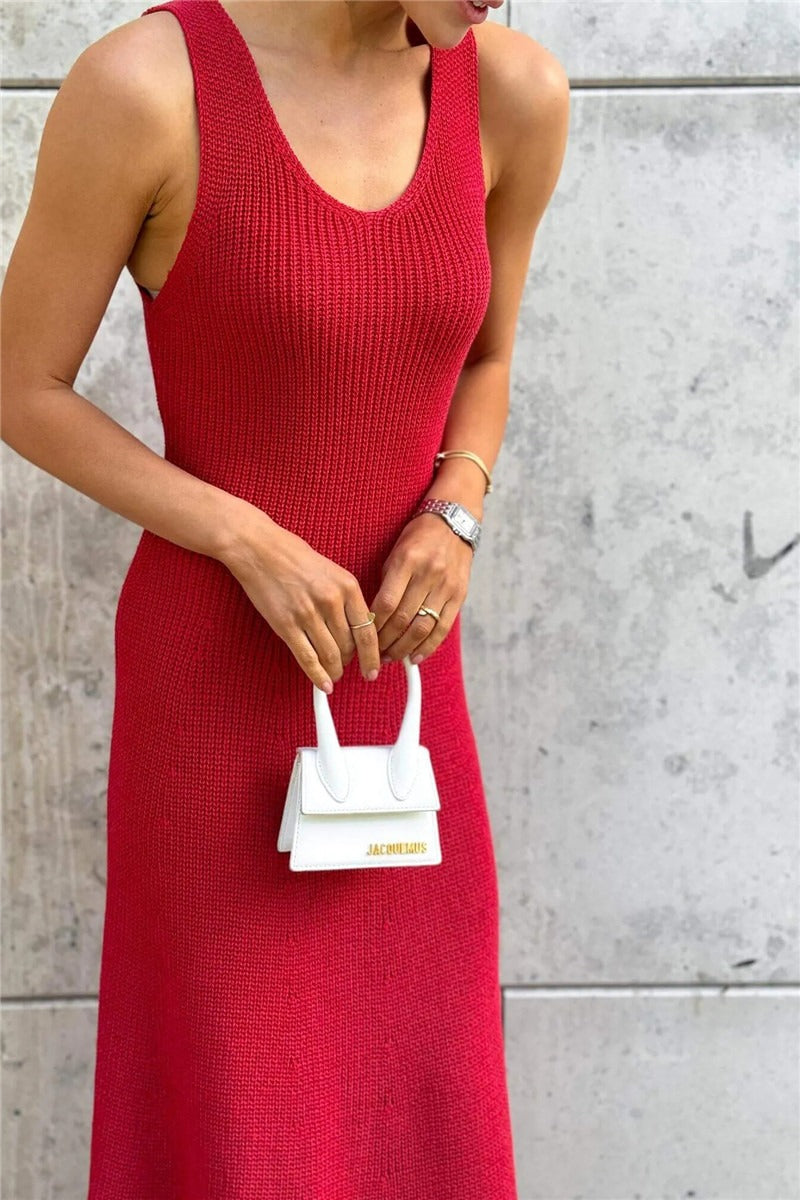 Solid Color Street Style Sleeveless Maxi Knit Elegant Summer Sweater Dress - View 7 | VelvetHem