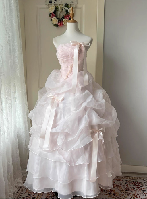 Strapless A Line Sweet 16 Ball Gown Ruffle Prom Dress J7722