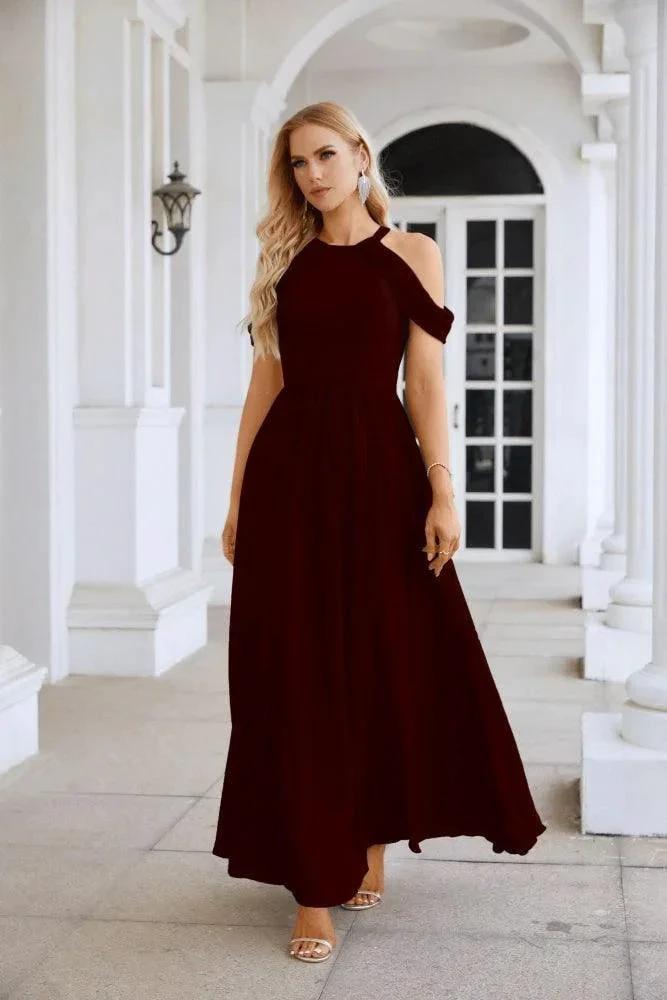 Ladies Chiffon Off Shoulder Swing Sleeve Front Slit Bridesmaid Evening Dress Wedding Party Evening Dress 28117 by numbersea