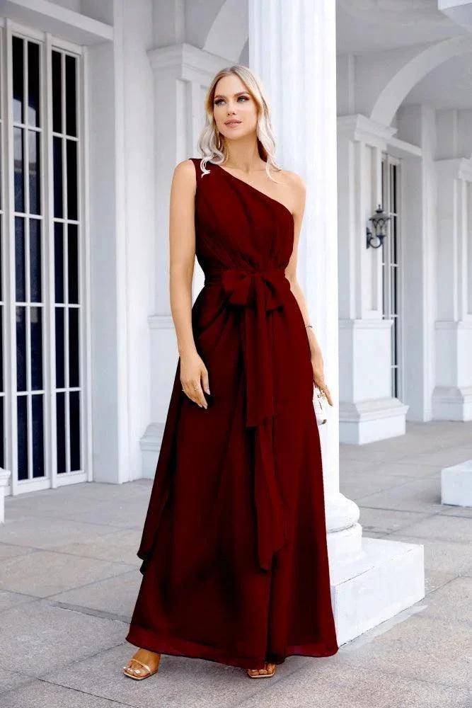 Ladies Chiffon One Shoulder Bridesmaid Evening Dress Wedding Party Evening Dress 28133 by numbersea