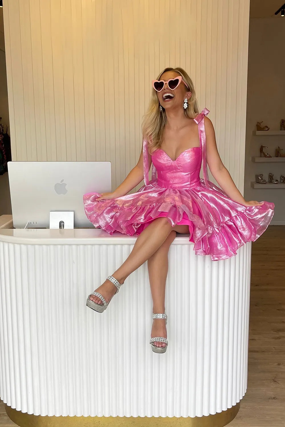 Cute Barbie Style A-Line Tie Straps Short Organza Homecoming Dress