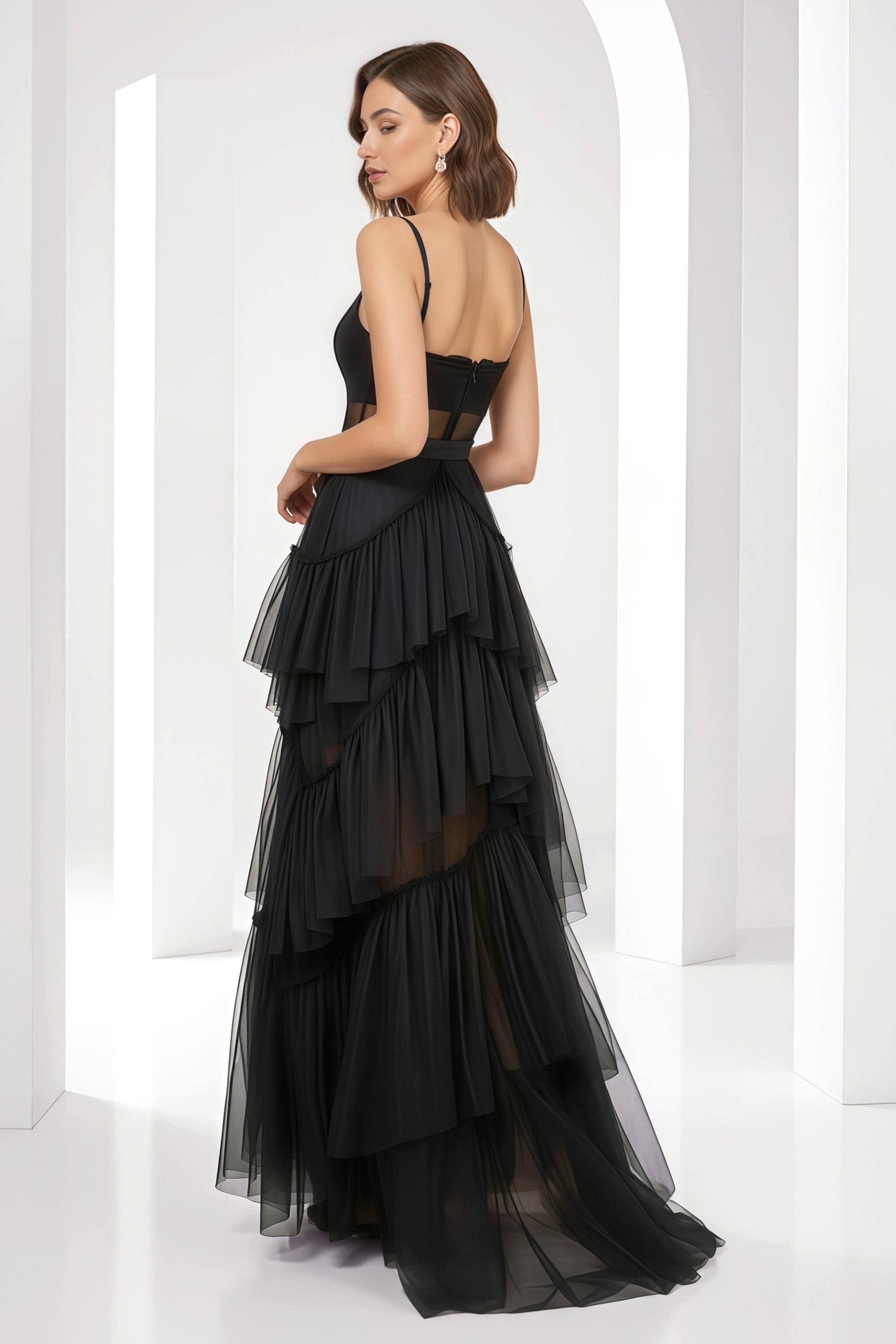 Camisole Maxi Dress with Corset Bodice and Tiered Tulle Skirt