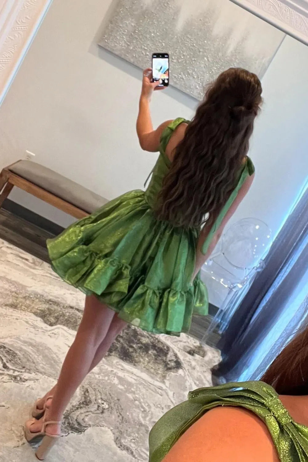 Cute Barbie Style A-Line Tie Straps Short Organza Homecoming Dress